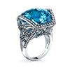 18K White Gold Geometric Diamond And Blue Topaz Fashion Ring