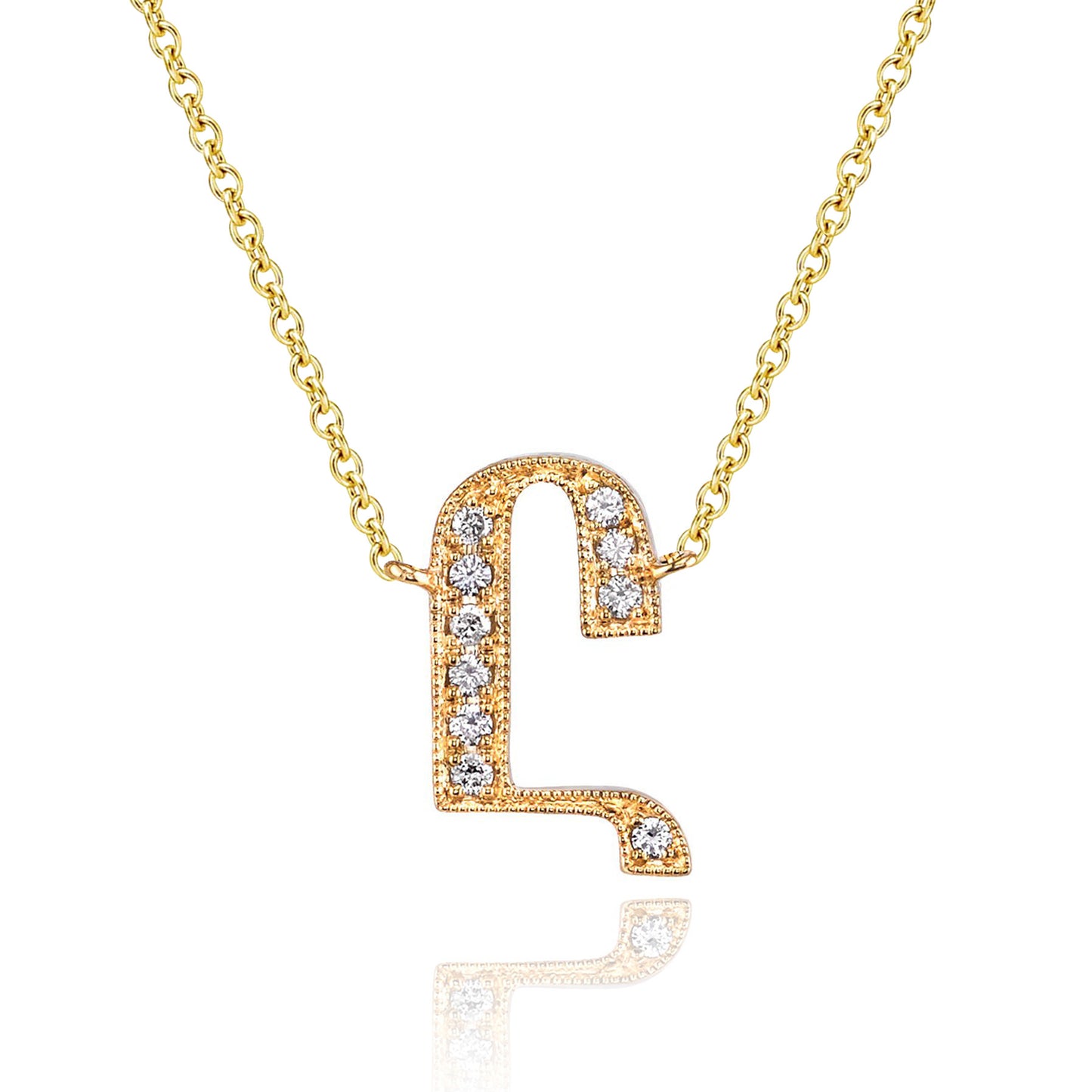 14K Yellow Gold Armenian Initial Diamond Necklace