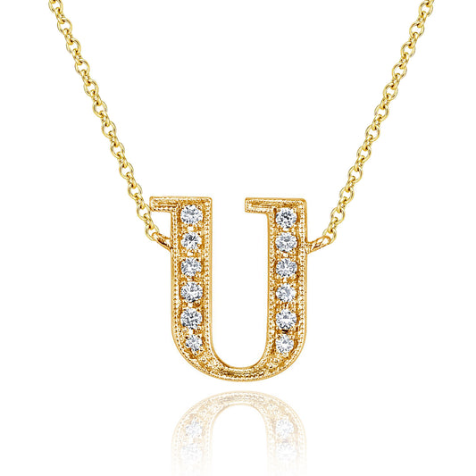 14K Yellow Gold Armenian Initial Diamond Necklace