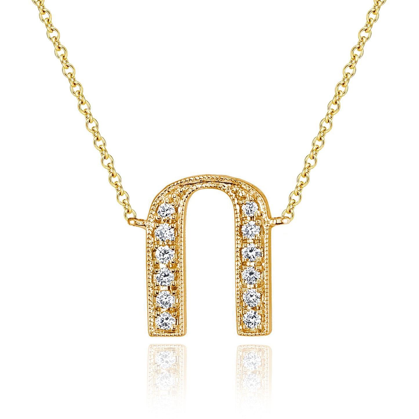 14K Yellow Gold Armenian Initial Diamond Necklace