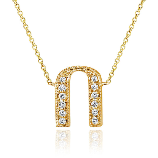 14K Yellow Gold Armenian Initial Diamond Necklace