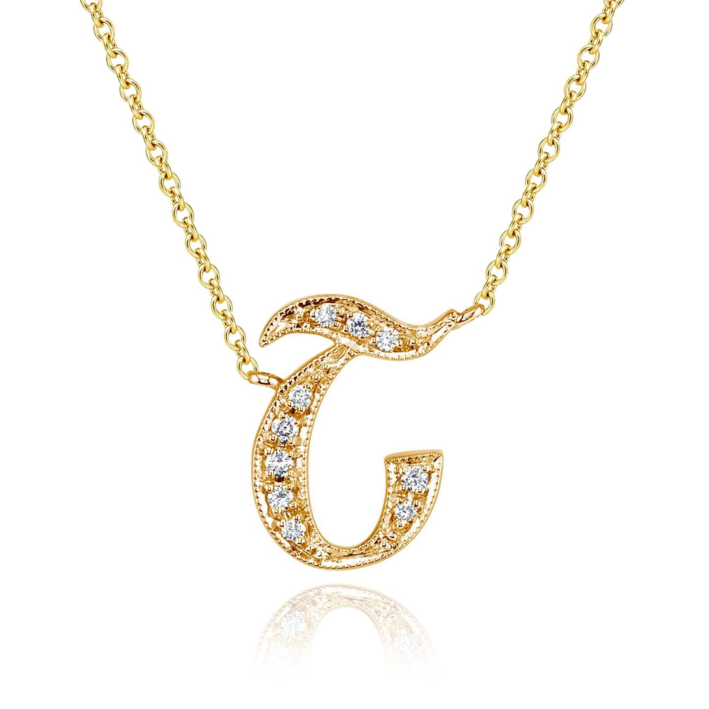 14K Yellow Gold Armenian Initial Diamond Necklace