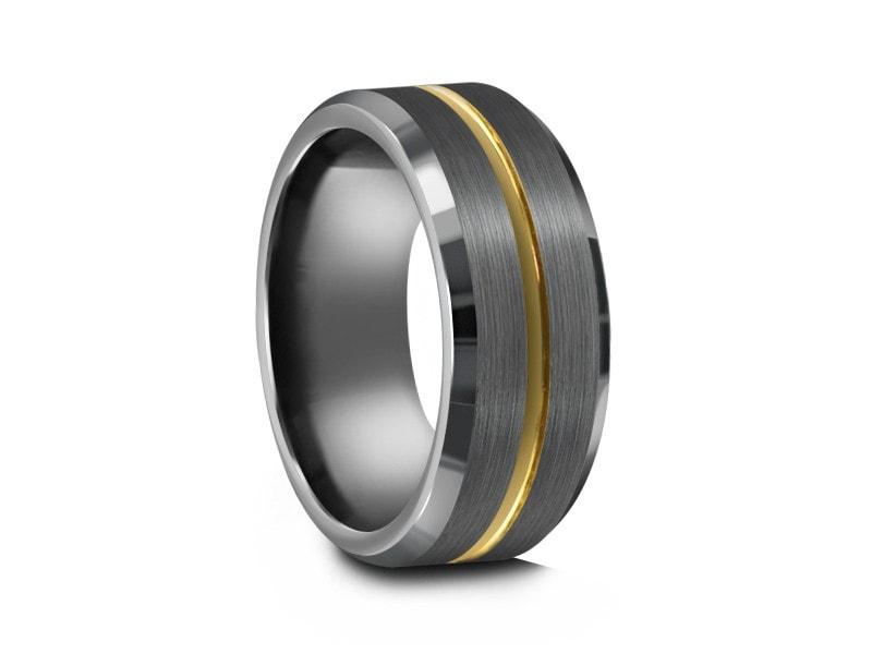Brushed Tungsten Wedding Band - Gray Gunmetal - Engagement Ring - Beveled Shaped - Comfort Fit 8mm - Vantani Wedding Bands