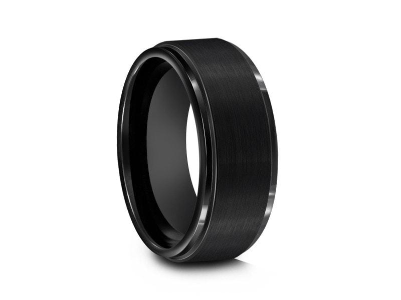 Brushed Tungsten Wedding Band - Black Engagement Ring - Anniversary - Ridged Shaped - Comfort Fit 8mm - Vantani Wedding Bands