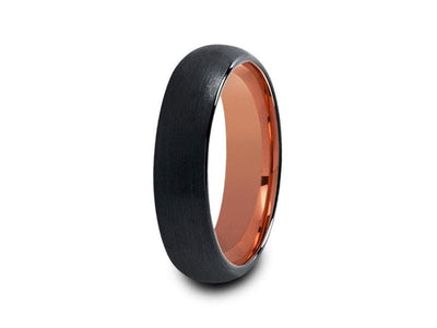 Rose Gold Tungsten Wedding Band - Black Brushed Ring - Engagement Band - Two Tone -Dome Shaped - Comfort Fit  6mm - Vantani Wedding Bands