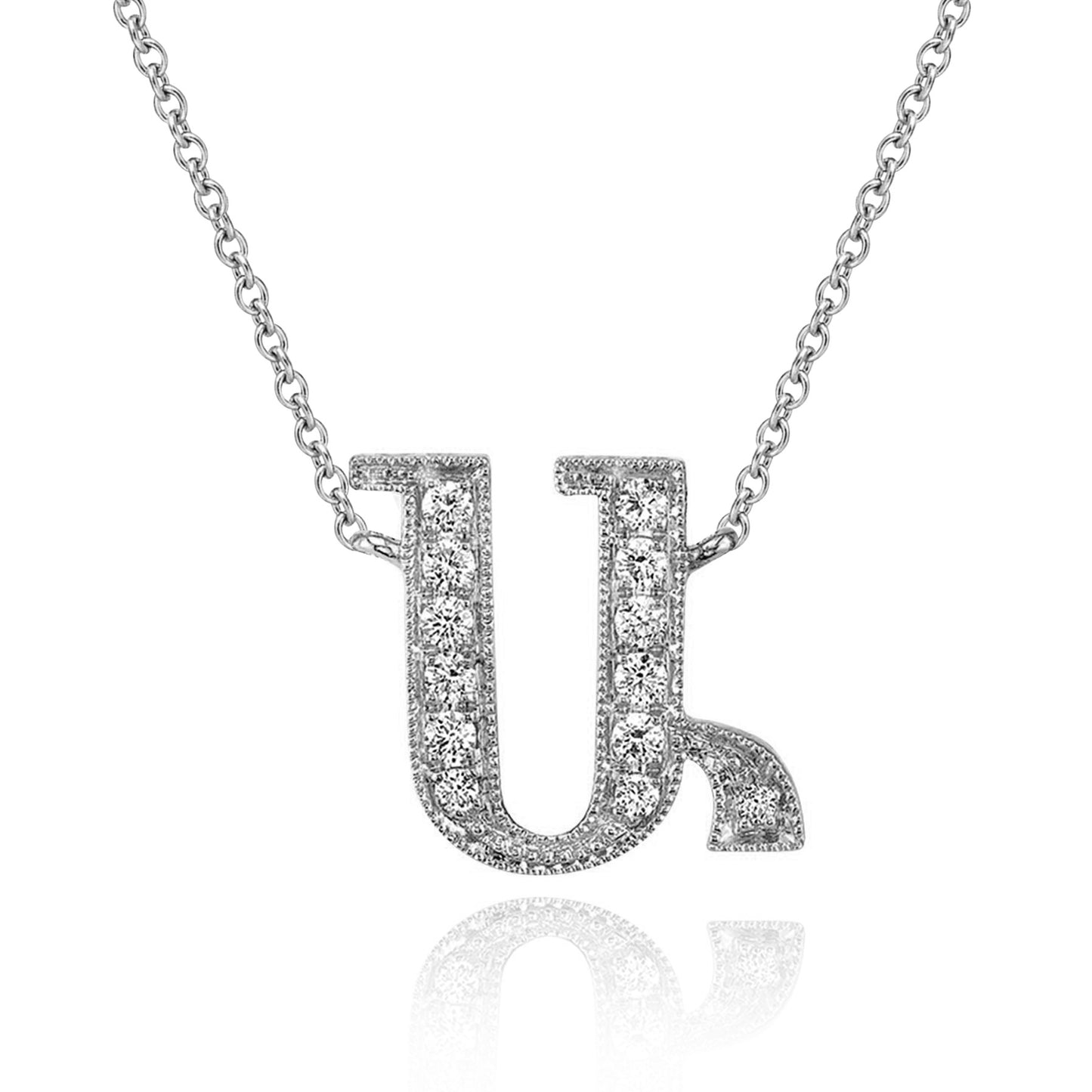 14K White Gold Armenian Initial Diamond Necklace