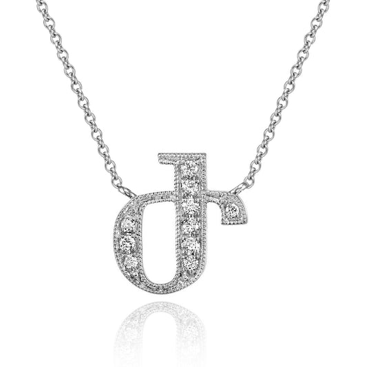 14K White Gold Armenian Initial Diamond Necklace
