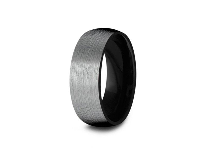 Brushed Tungsten Wedding Ring - Gray Gunmetal - Engagement Ring - Two Tone - Dome Shaped - Comfort Fit 8mm - Vantani Wedding Bands