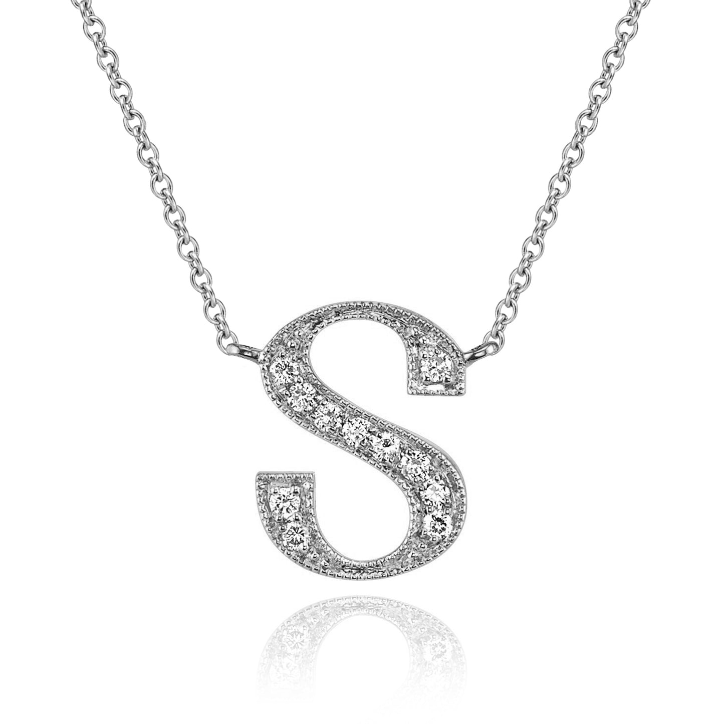 14K White Gold Armenian Initial Diamond Necklace