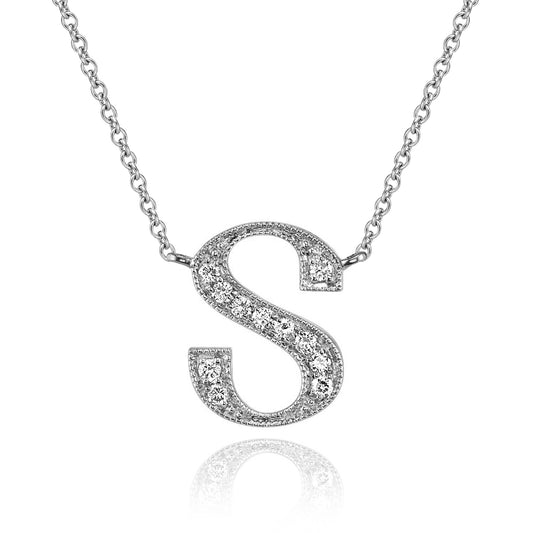14K White Gold Armenian Initial Diamond Necklace