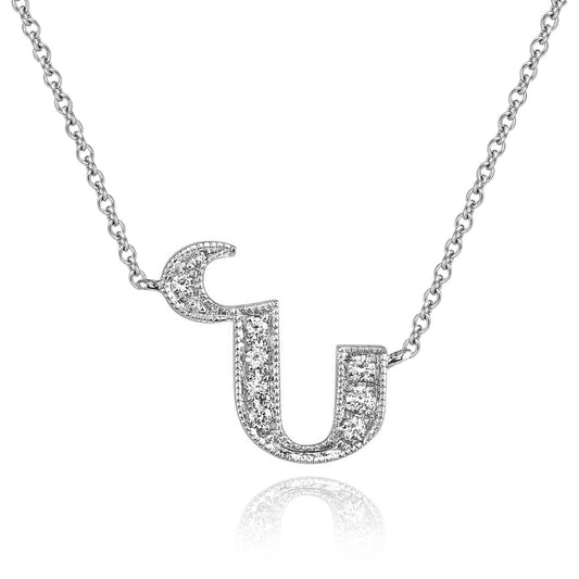 14K White Gold Armenian Initial Diamond Necklace