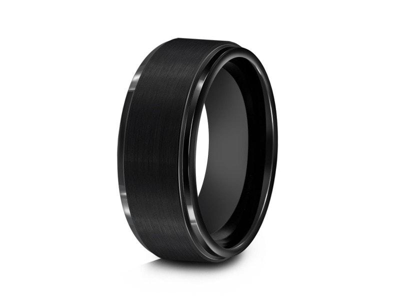 Brushed Tungsten Wedding Band - Black Engagement Ring - Anniversary - Ridged Shaped - Comfort Fit 8mm - Vantani Wedding Bands