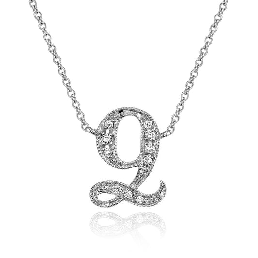14K White Gold Armenian Initial Diamond Necklace
