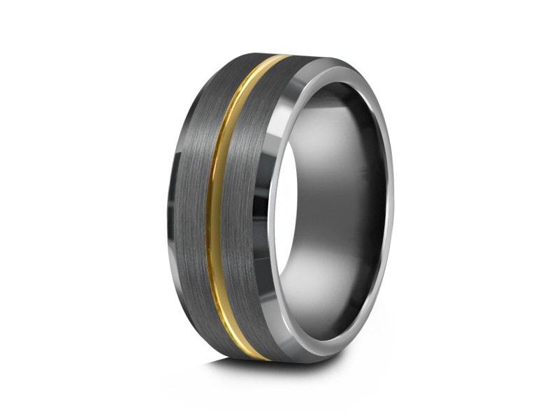 Brushed Tungsten Wedding Band - Gray Gunmetal - Engagement Ring - Beveled Shaped - Comfort Fit 8mm - Vantani Wedding Bands