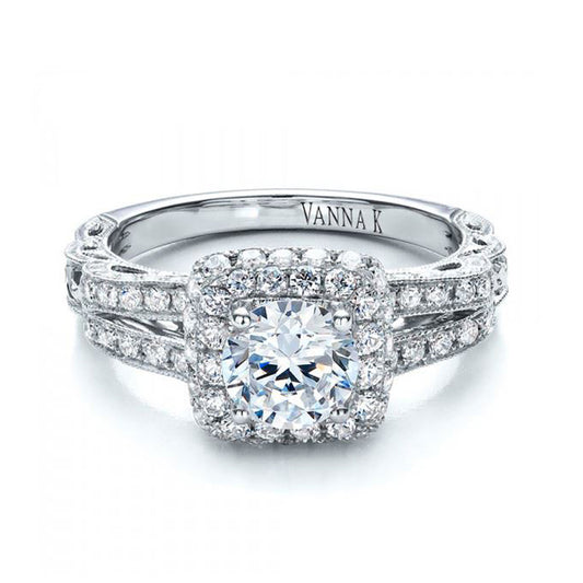 18K White Gold Halo Diamond Engagement Ring