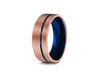 8MM BRUSHED ROSE GOLD TUNGSTEN WEDDING BAND BLUE LINE AND BLUE INTERIOR