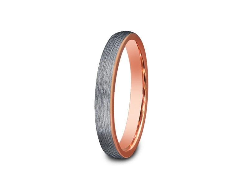 Rose Gold Tungsten Wedding Band - Brushed Polished - Engagement Ring - Two Tone - Dome Shaped - Comfort Fit 3mm - Vantani Wedding Bands