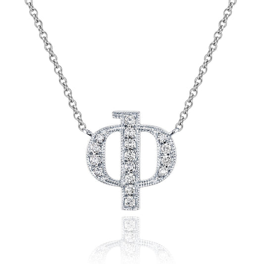 14K White Gold Armenian Initial Diamond Necklace
