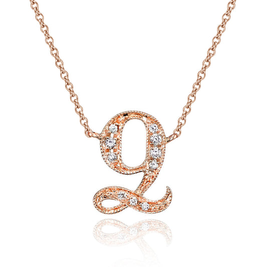14K Rose Gold Armenian Initial Diamond Necklace