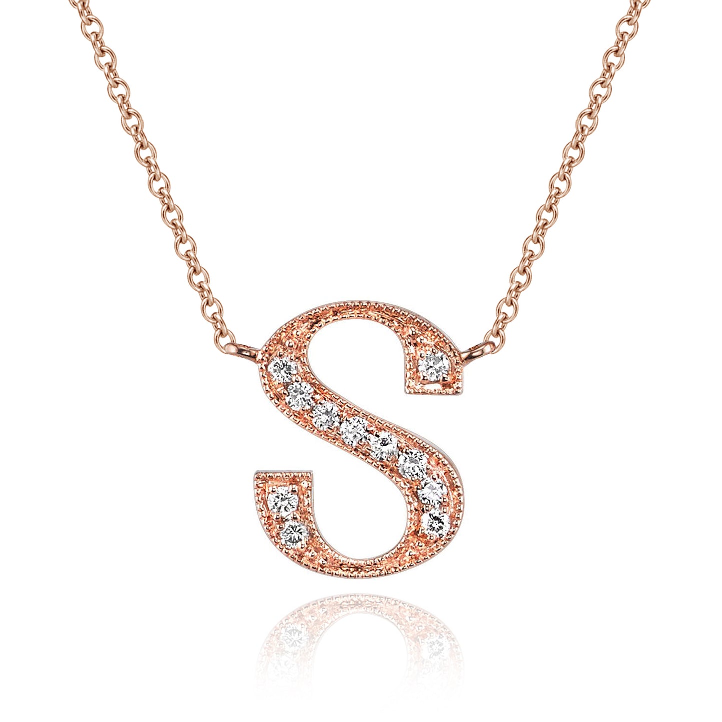 14K Rose Gold Armenian Initial Diamond Necklace
