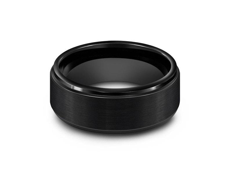 Brushed Tungsten Wedding Band - Black Engagement Ring - Anniversary - Ridged Shaped - Comfort Fit 8mm - Vantani Wedding Bands