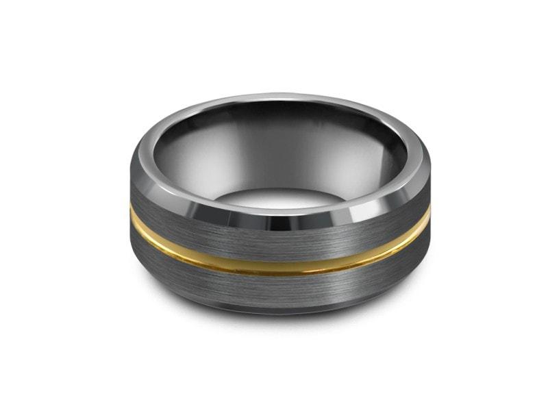 Brushed Tungsten Wedding Band - Gray Gunmetal - Engagement Ring - Beveled Shaped - Comfort Fit 8mm - Vantani Wedding Bands