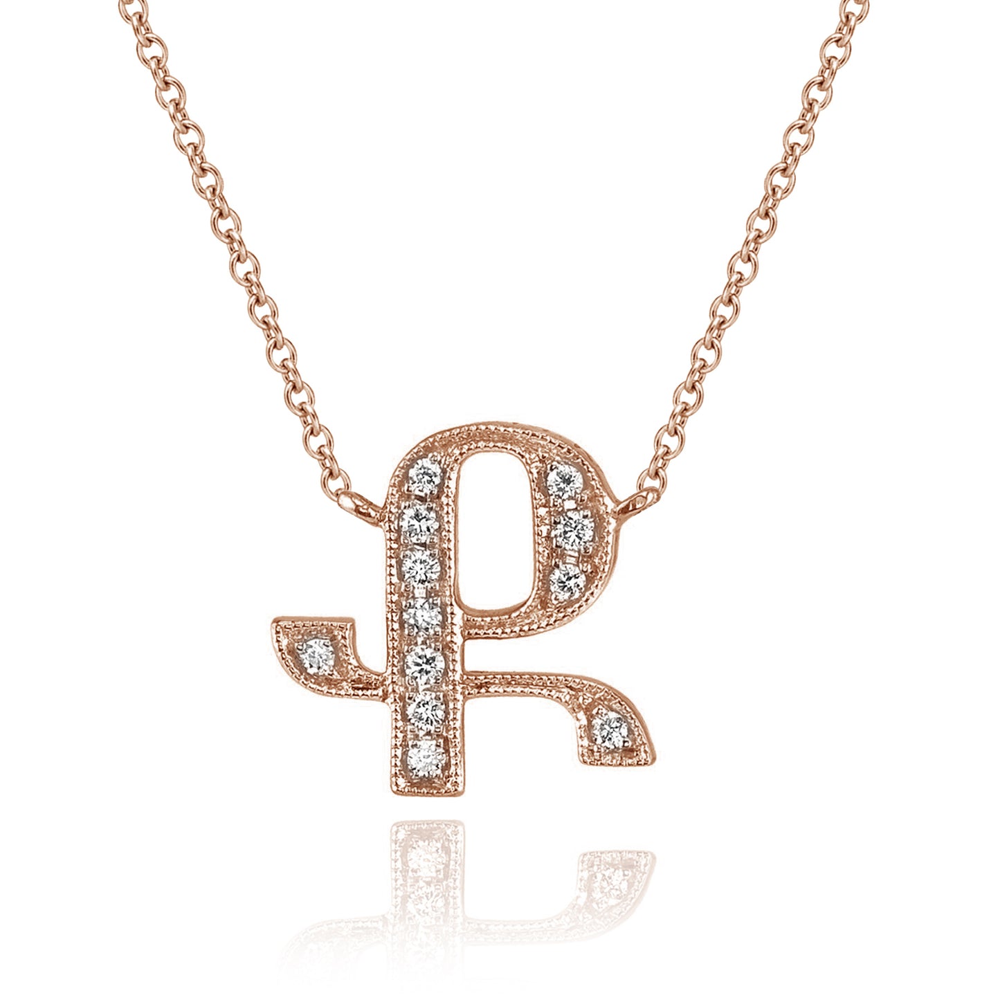 14K Rose Gold Armenian Initial Diamond Necklace