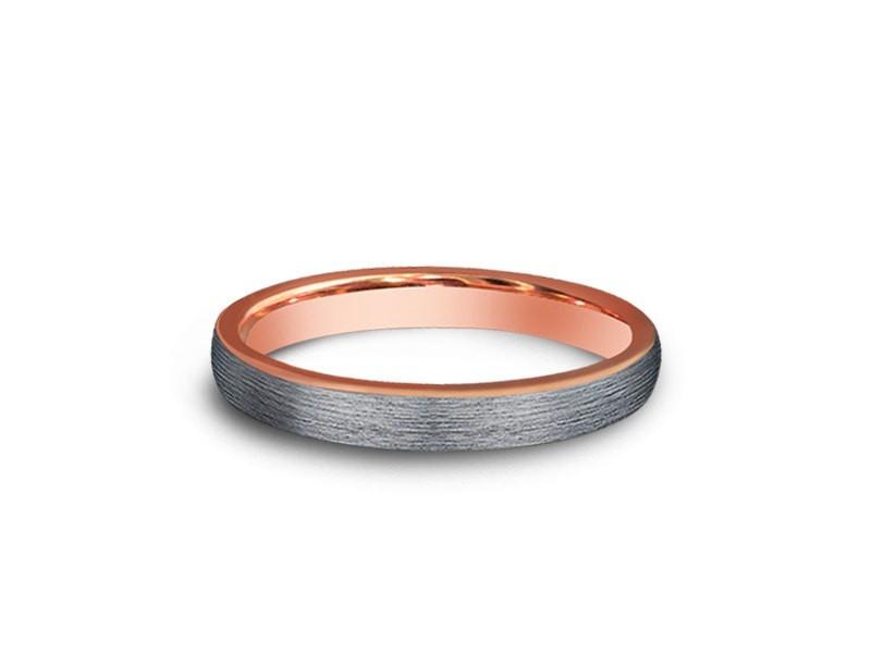 Rose Gold Tungsten Wedding Band - Brushed Polished - Engagement Ring - Two Tone - Dome Shaped - Comfort Fit 3mm - Vantani Wedding Bands