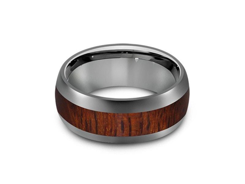 HAWAIIAN Koa Wood Inlay Tungsten Carbide Ring - Koa Wood Wedding Band - Engagement Ring - Dome Shaped - Comfort Fit 8mm - Vantani Wedding Bands