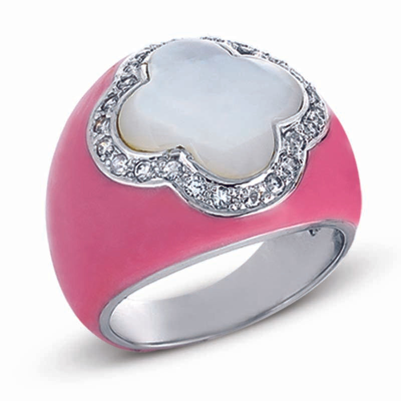 STERLING SILVER RING WITH EPOXY AND MOTHER OF PEARL