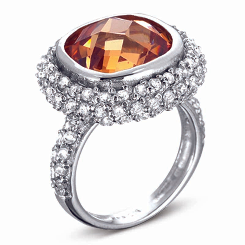 STERLING SILVER SQUARE RING WITH CHAMPAGNE CZ STONE