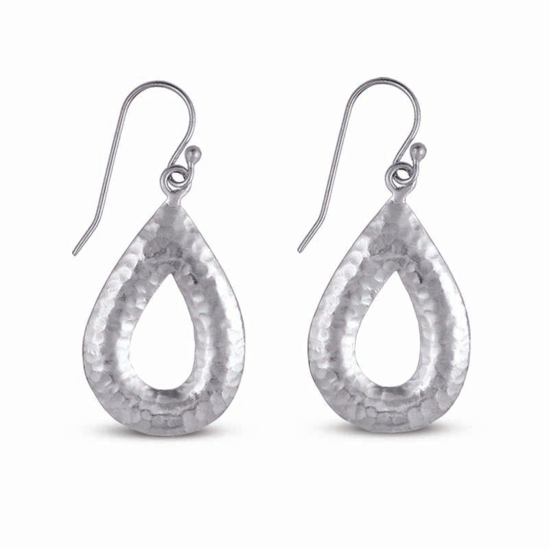 STERLING SILVER TEARDROP HAMMERED EARRINGS