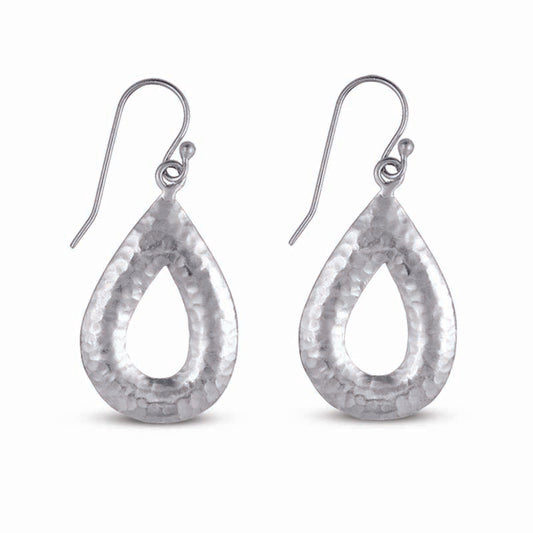 STERLING SILVER TEARDROP HAMMERED EARRINGS