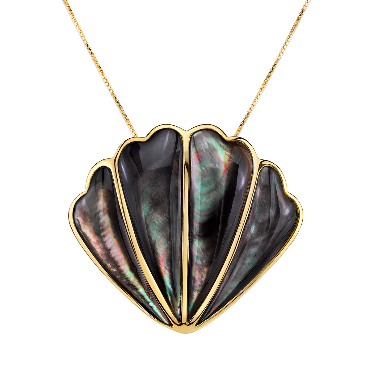 14K Yellow Gold Black Pearl Shell Necklace
