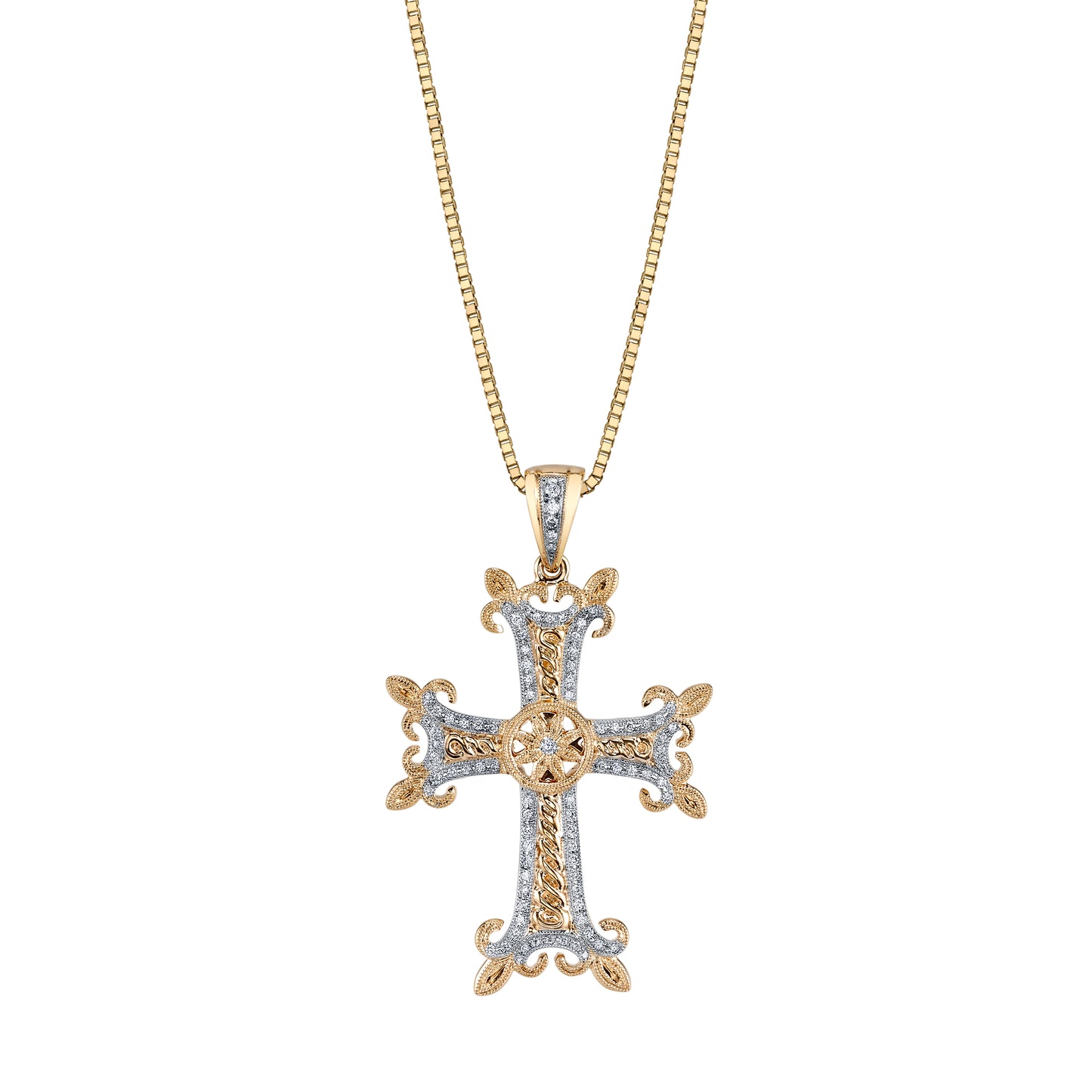 14K Yellow Gold Diamond Cross Necklace
