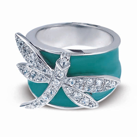 STERLING SILVER DRAGONFLY RING WITH CZ STONES