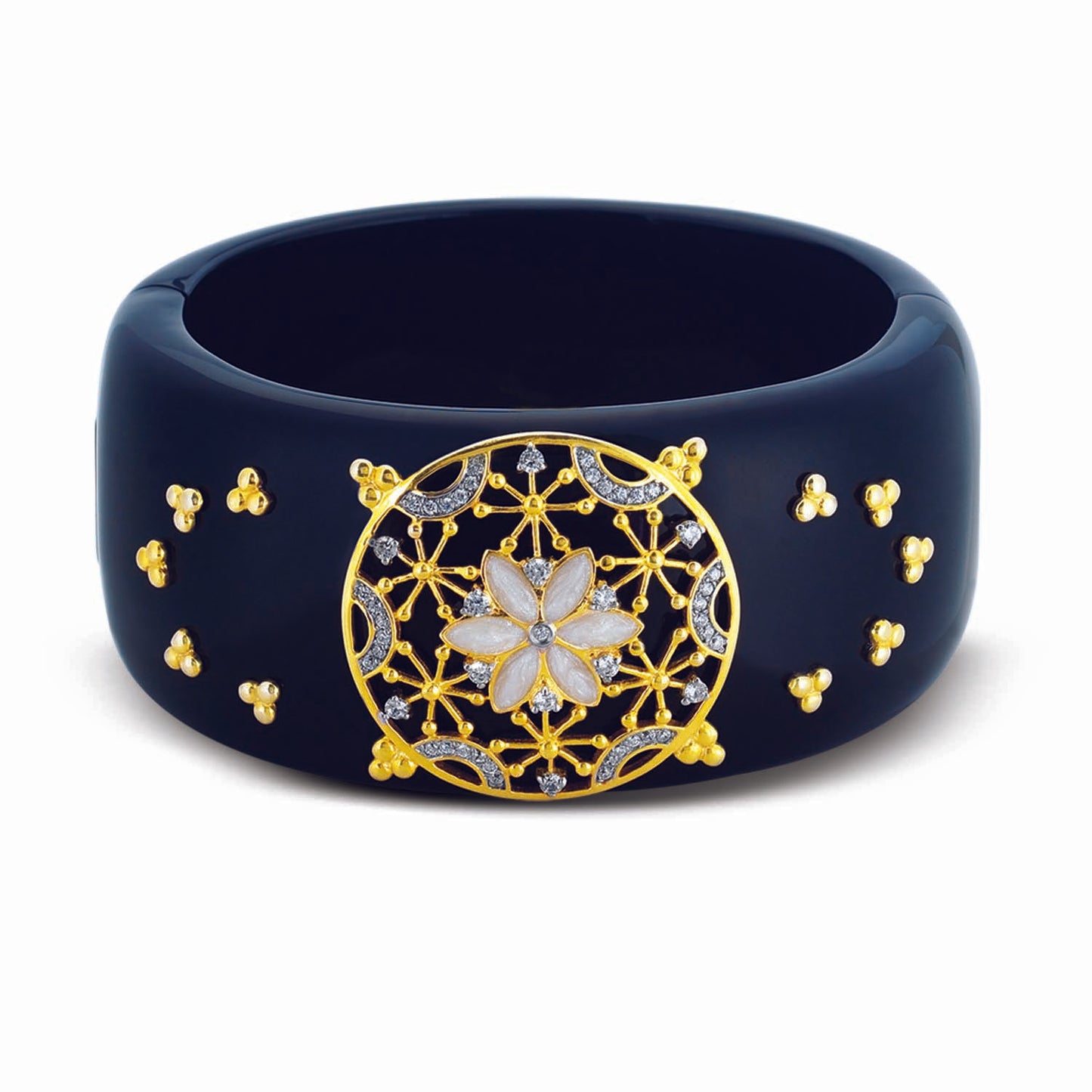 STERLING SILVER GOLD PLATED BANGLE WITH BLACK RESIN