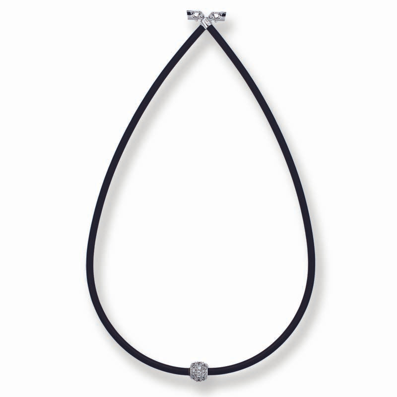 STERLING SILVER CZ PENDANT WITH RUBBER CORD NECKLACE