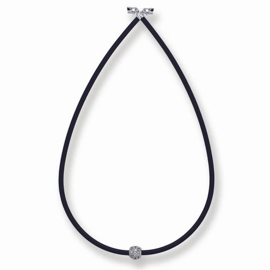 STERLING SILVER CZ PENDANT WITH RUBBER CORD NECKLACE