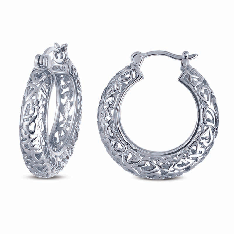STERLING SILVER HOOP EARRINGS WITH HEART DESIGN