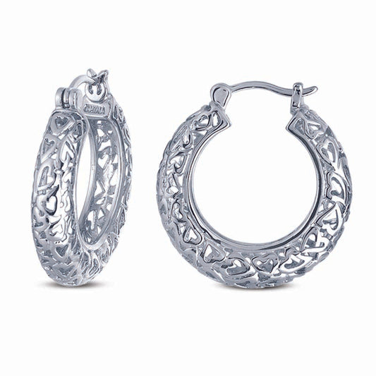 STERLING SILVER HOOP EARRINGS WITH HEART DESIGN