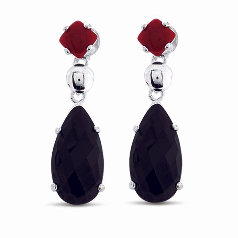 STERLING SILVER EARRINGS WITH BLACK AND RED ONYX