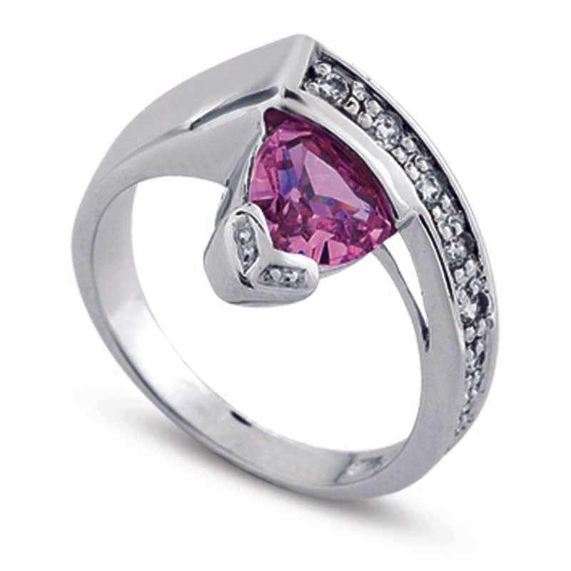 STERLING SILVER RING WITH PINK CENTER CZ STONE