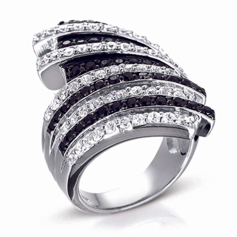 STERLING SILVER RING WITH BLACK AND CLEAR CZ STONES
