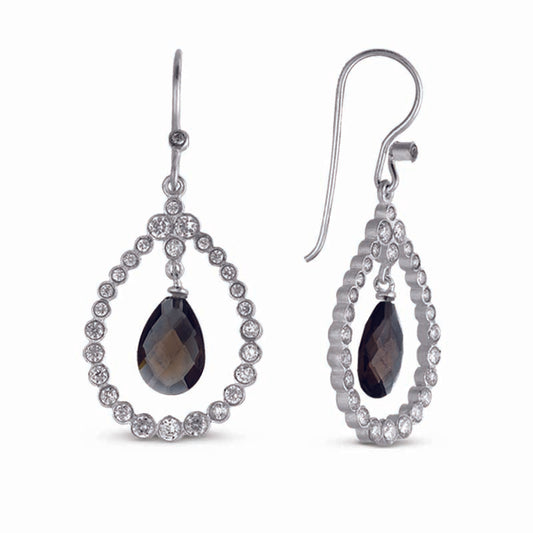 STERLING SILVER DANGLE EARRINGS WITH SMOKY QUARTZ
