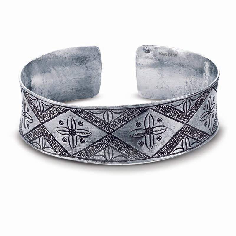 STERLING SILVER CUFF BANGLE WITH DESIGN