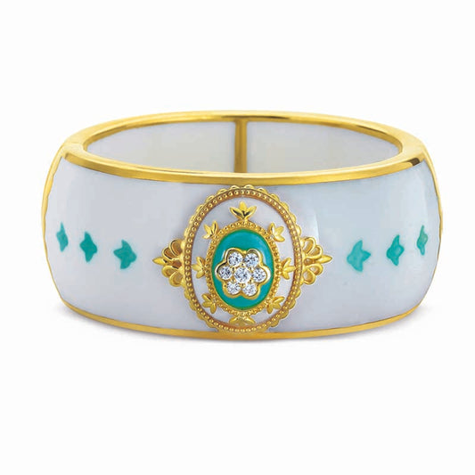 STERLING SILVER GOLD PLATED BANGLE WITH WHITE AND LIGHT GREEN RESIN