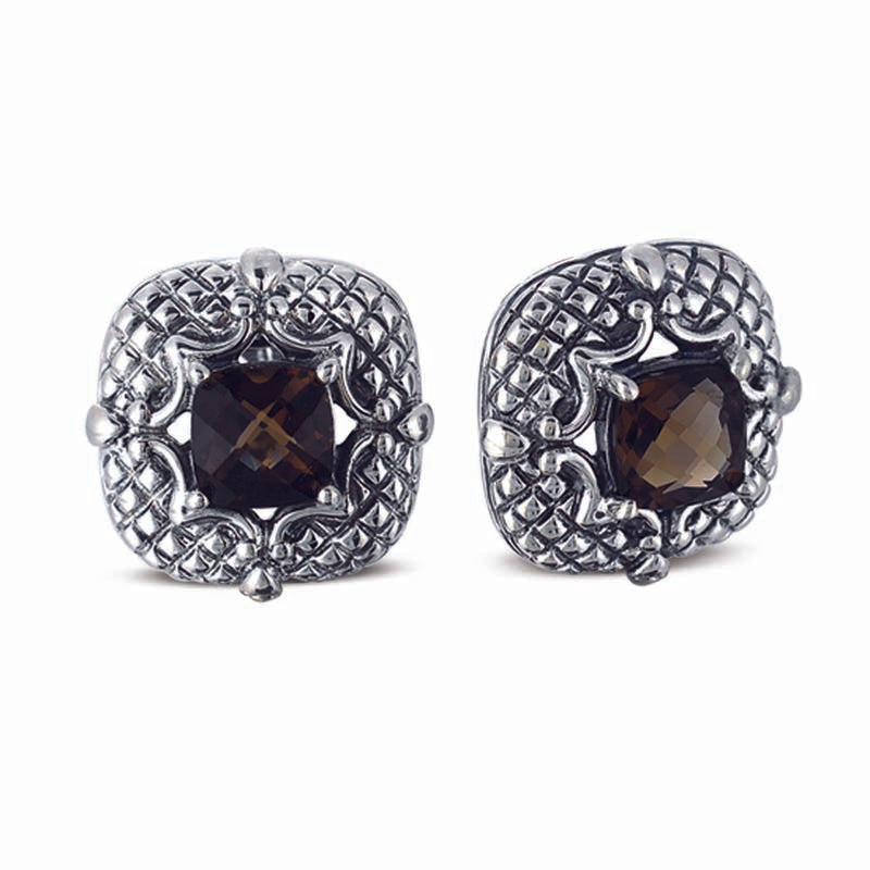 STERLING SILVER EARRINGS WITH CENTER SMOKY QUARTZ