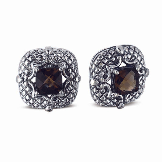 STERLING SILVER EARRINGS WITH CENTER SMOKY QUARTZ
