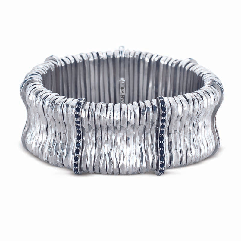 SILVER PLATED BRASS BRACELET WITH BLACK CRYSTALS